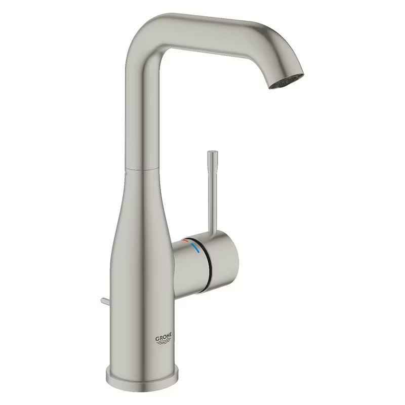Visoka enoročna armatura za umivalnik Grohe Essence New v izvedbi supersteel z vrtljivim izlivom