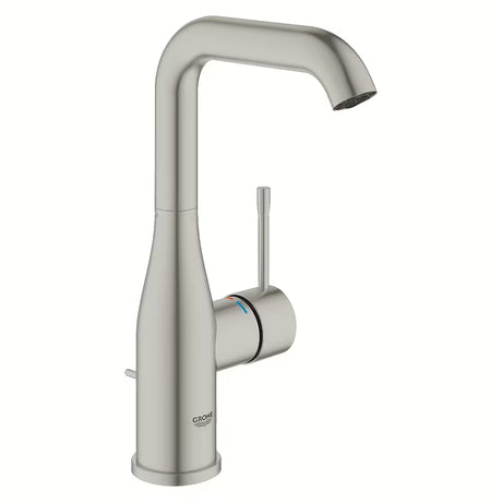 Visoka enoročna armatura za umivalnik Grohe Essence New v izvedbi supersteel z vrtljivim izlivom