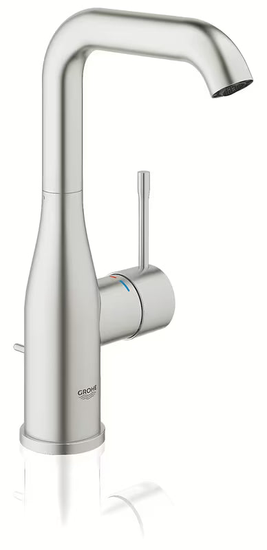 Visoka enoročna armatura za umivalnik Grohe Essence New v izvedbi supersteel z vrtljivim izlivom