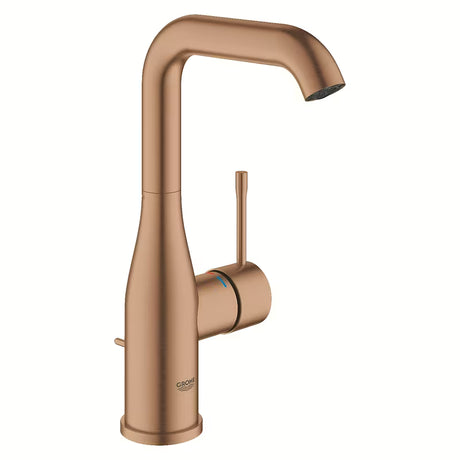 Visoka enoročna armatura za umivalnik Grohe Essence New v površinski obdelavi Brushed Warm Sunset z vrtljivim izlivom.