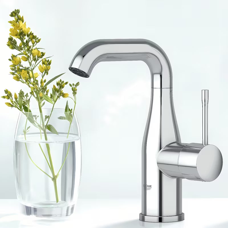 Kromirana armatura za umivalnik Grohe Essence New z odtokom i zakretnim izljevnim vratom