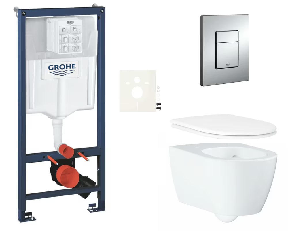 Viseči WC set Grohe Essence z instalacijskim modulom Rapid SL, tipko Even in brezrobno keramiko