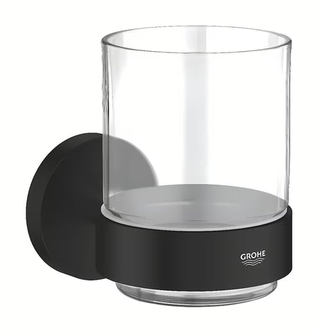 Mat črn držalo za kozarček Grohe Essentials vključno s kozarcem pro kopalnico