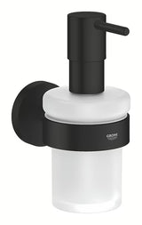 Dozirnik za Milo Grohe Essentials v mat črni izvedbi s stekleno posodico in kovinskim držalom