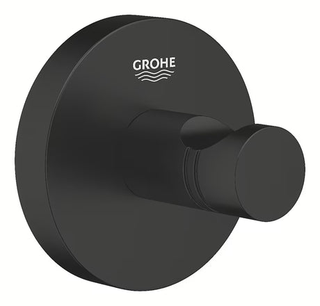 Kovinski kavelj za kopalni plašč Grohe Essentials v črni mat izvedbi s skritim pritrjevanjem
