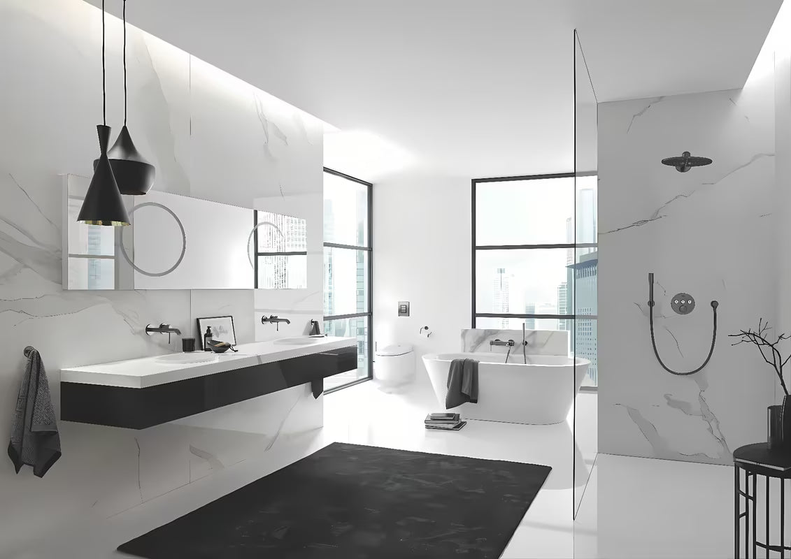 Kovinski kopalniški kavelj Grohe Essentials v izvedbi Brushed Hard Graphite s skritim pritrjevanjem.