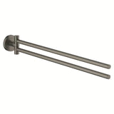 Vrtljiv držalo za brisače Grohe Essentials v izvedbi Brushed Hard Graphite z dvema ročajema in skritim pritrjevanjem.