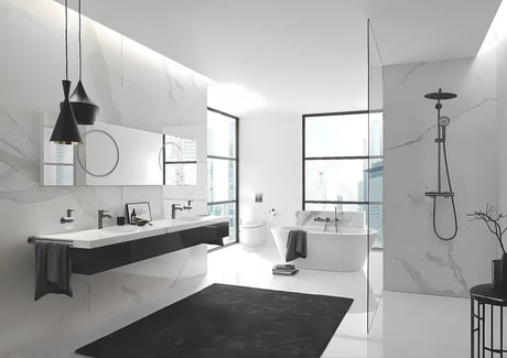 Vrtljiv držalo za brisače Grohe Essentials v izvedbi Brushed Hard Graphite z dvema ročajema in skritim pritrjevanjem.