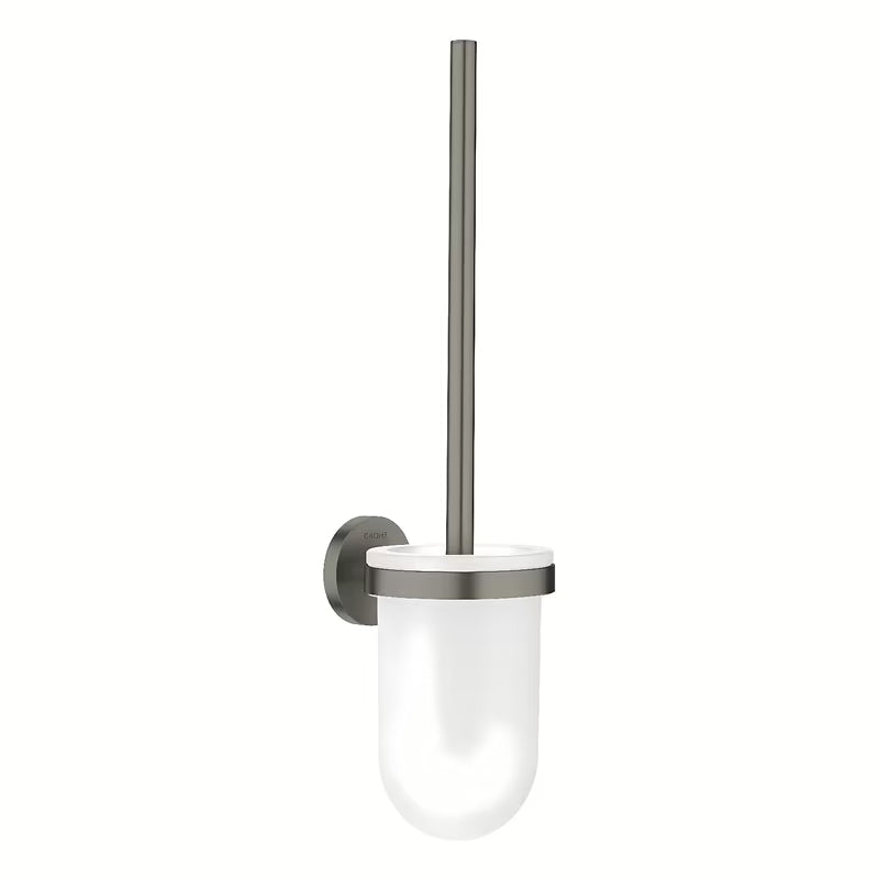 Komplet WC ščetke Grohe Essentials v izvedbi Brushed Hard Graphite z držalom za stensko montažo in s skritim pritrjevanjem.