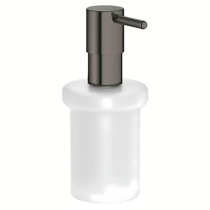 Dozirnik za Milo Grohe Essentials brez držala v izvedbi hard graphite, steklena posodica in kovinski elementi.