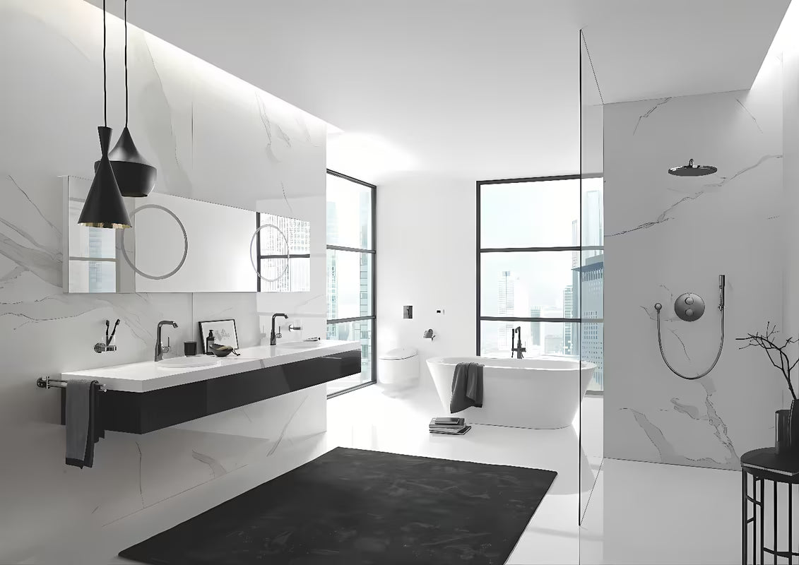Dozirnik za Milo Grohe Essentials brez držala v izvedbi hard graphite, steklena posodica in kovinski elementi.