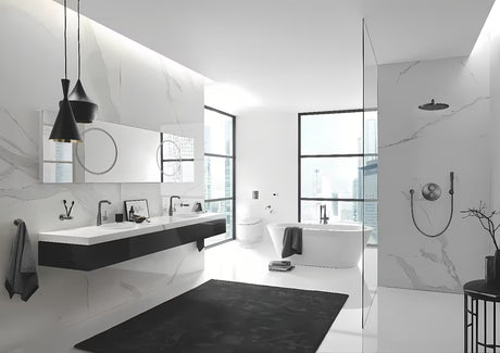 Dozirnik za Milo Grohe Essentials brez držala s stekleno posodico in površino Grohe StarLight v izvedbi hard graphite.