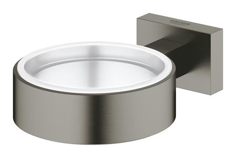 Grohe Essentials Cube držalo za kozarec brez kozarca v krtačeni izvedbi Hard Graphite s skritim pritrjevanjem.