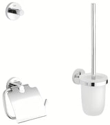 Kromirana komplet kopalniških dodatkov Grohe Essentials s kukicom, držačem papira s pokrovom i WC školjka četkom