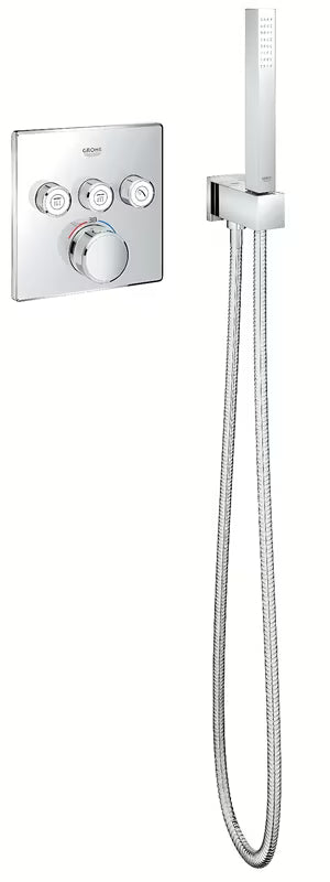Kromirani priključek za tuš cev Grohe Euphoria Cube s držačem tuša četvrtastog dizajna