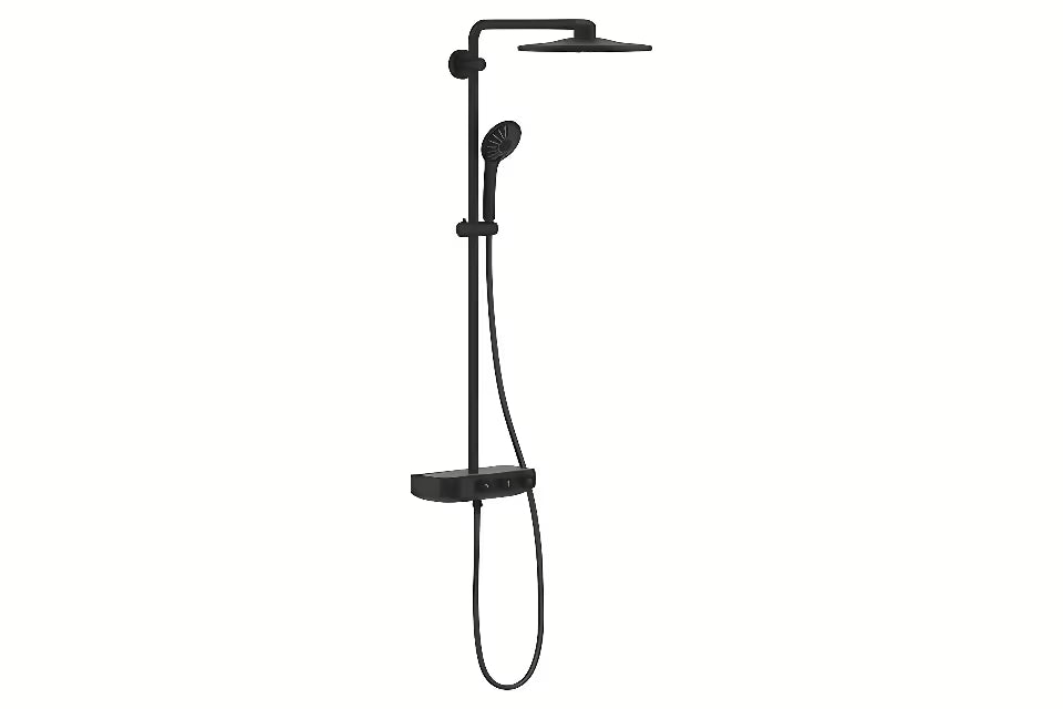 Tušni sistem Grohe Euphoria smartcontrol s termostatom v izvedbi phantom black z nadglavno in ročno prho
