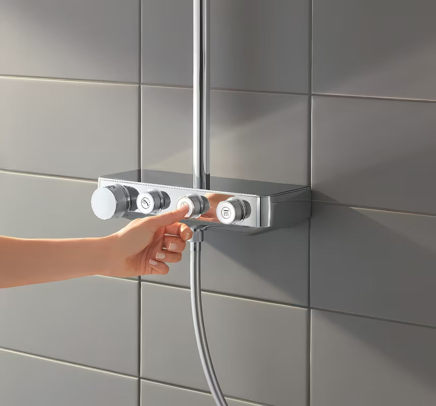 Kromiran tušni sistem Grohe Euphoria smartcontrol s termostatom, nadglavno prho in ročno prho