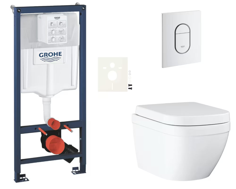 Viseči WC set Grohe Euro Ceramic z instalacijskim sistemom Rapid SL, tipko Arena Cosmopolitan in sedežem mehko Zapiranje Soft Close