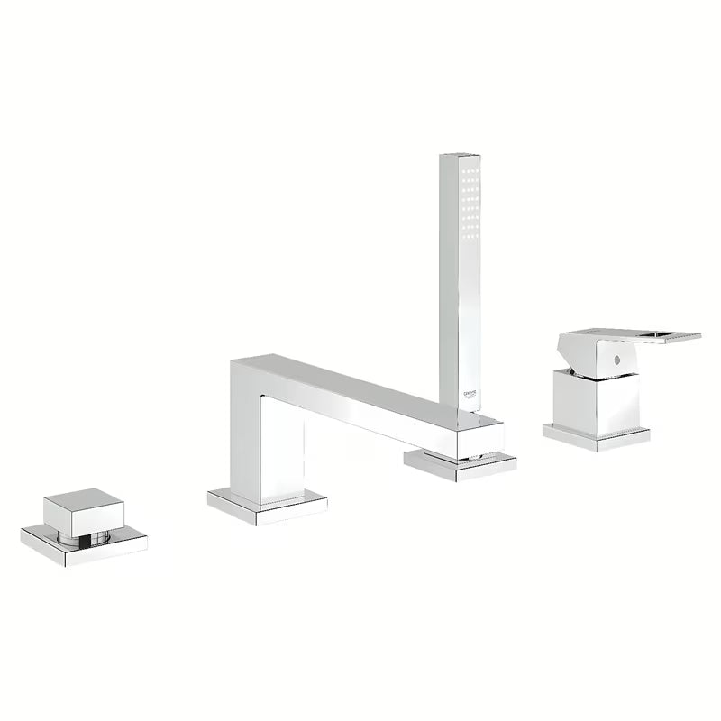 Kromirana armatura za kad Grohe Eurocube s tuš setom in ročno prho Euphoria Cube+.