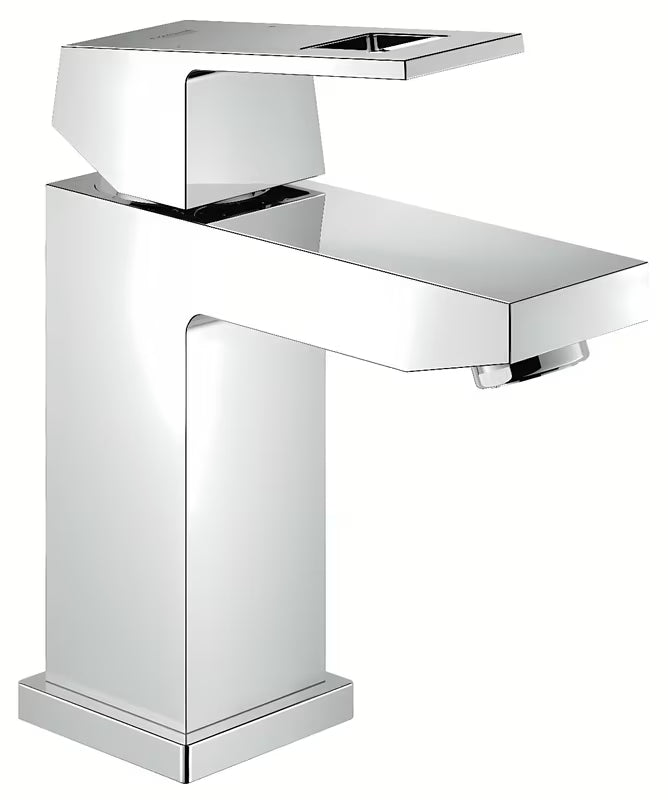 Kromirana umivalniška enoročna armatura Grohe Eurocube brez odtoka z oglatim minimalističnim dizajnom