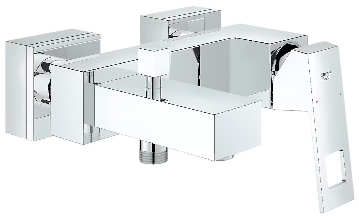 Enoročna stenska armatura za kad Grohe Eurocube v kromirani izvedbi s preklopnikom pro prho in polnjenje kadi.
