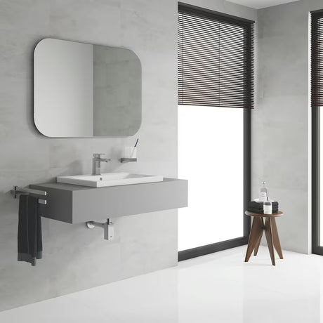 Kromirana enoročna armatura za umivalnik Grohe Eurocube z oglato zasnovo in tehnologijo Grohe EcoJoy