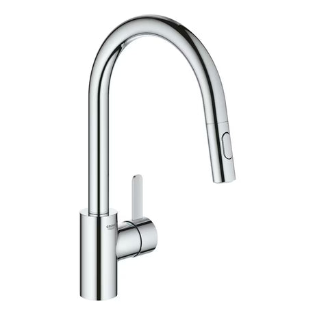 Kromirana armatura za pomivalno korito Grohe Eurosmart Cosmopolitan z visokim vrtljivim izlivom in izvlečno prho