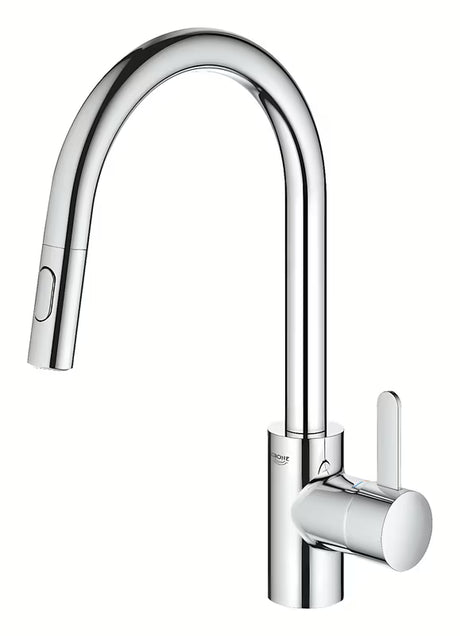 Kromirana armatura za pomivalno korito Grohe Eurosmart Cosmopolitan z visokim vrtljivim izlivom in izvlečno prho