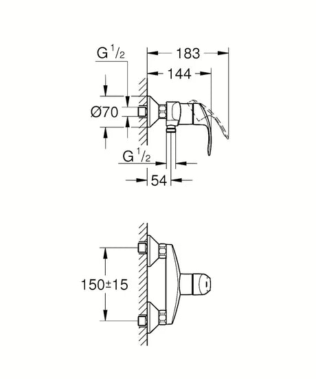 Grohe Eurosmart New enoročna stenska armatura za tuš v krom izvedbi