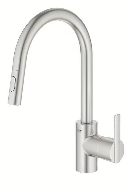 Armatura za Pomivalno Korito Grohe Feel v izvedbi supersteel z visokim vrtljivim izlivom in izvlečno prho