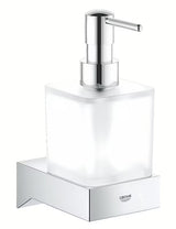 Kromiran stenski držalo za milo Grohe Selection Cube brez kozarca s skritim pritrjevanjem.