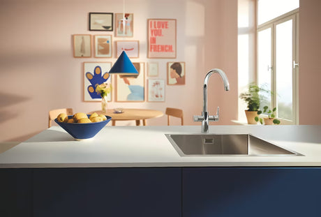 Kromirana armatura za pomivalno korito Grohe Blue Pure 2022 z ločeno ročico pro filtrirano vodo