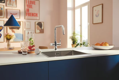 Kromirana armatura za pomivalno korito Grohe Blue Pure 2022 z ločeno ročico za pro filtrirano vodo