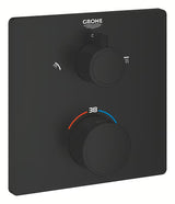 Mat črna podometna termostatska armatura za tuš Grohe Grohtherm s kvadratnim upravljanjem.
