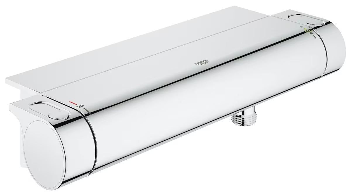 Kromirana termostatska armatura za tuš Grohe Grohtherm 2000 s polico EasyReach pro za udobno upravljanje.