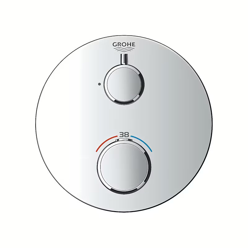 Podometna termostatska armatura za tuš Grohe Grohtherm v krom izvedbi z varnostno omejitvijo SafeStop.