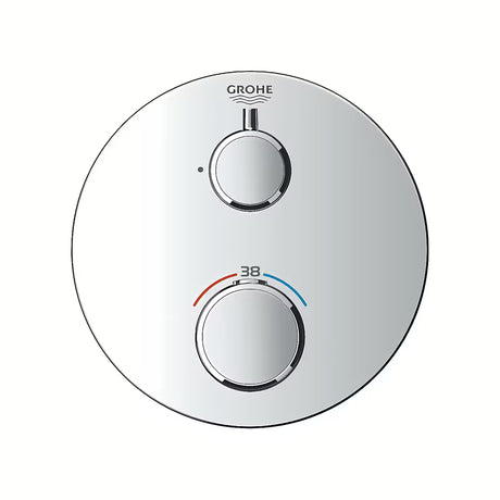 Podometna termostatska armatura za tuš Grohe Grohtherm v krom izvedbi z varnostno omejitvijo SafeStop.