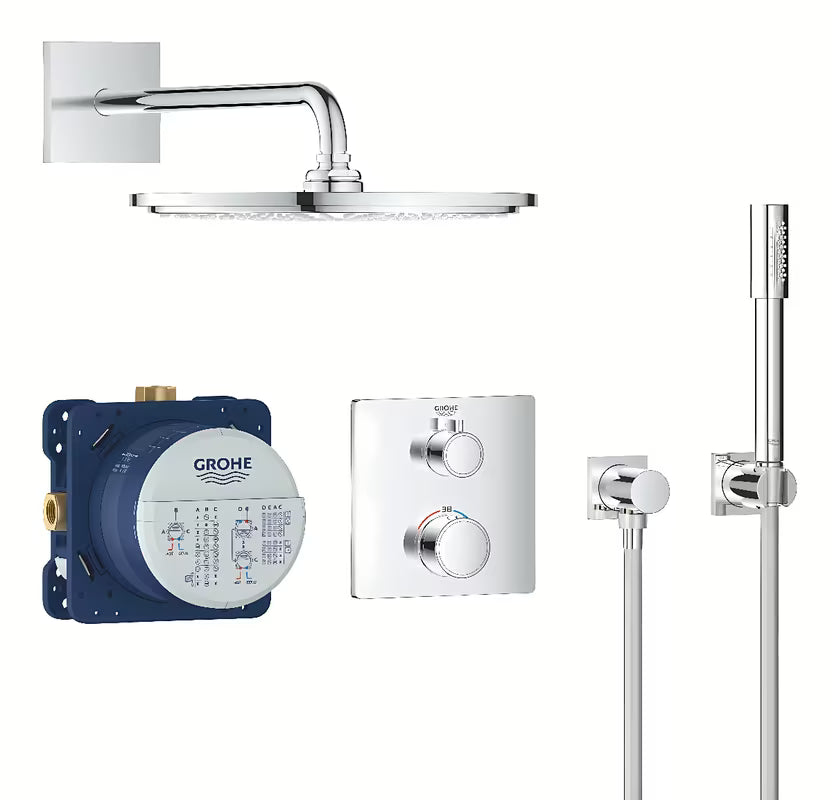 Podometni tuš set Grohe Grohtherm Perfect v kromu z nadglavno prho 310 mm in ročno prho Sena
