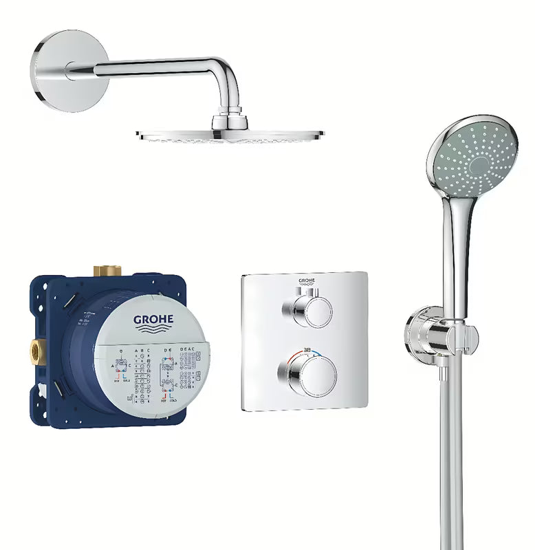 Podometni tuš set Grohe Grohtherm Perfect v krom izvedbi z nadglavno prho 210 mm in ročno prho