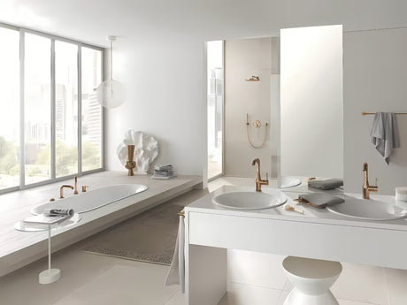Podometna termostatska armatura za tuš Grohe Grohtherm smartcontrol v različici warm sunset z upravljanjem smartcontrol