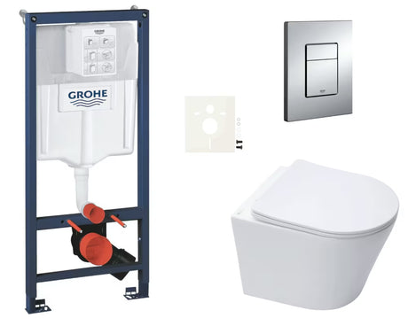 Viseči WC set SAT Infinitio z instalacijskim sistemom Grohe Rapid SL, splakovalnikom in tipko za splakovanje Even