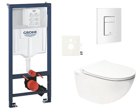 Viseči WC set SAT Infinitio z instalacijskim sistemom Grohe Rapid SL, tipko Skate Cosmopolitan in sedežem mehko Zapiranje Soft Close