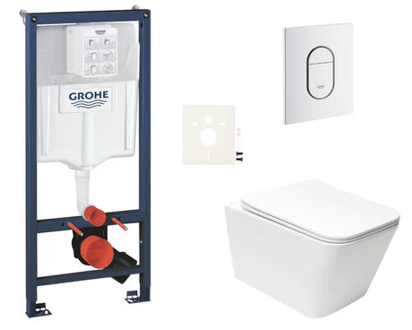 Viseči WC set SAT Infinitio z montažnim elementom Grohe Rapid SL in aktivirno tipko Arena Cosmopolitan