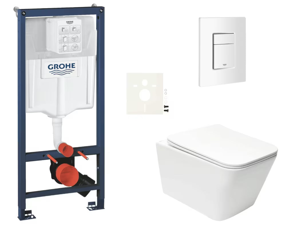 Viseči WC set SAT Infinitio z instalacijskim sistemom Grohe Rapid SL, splakovalnikom in tipko Skate Cosmopolitan