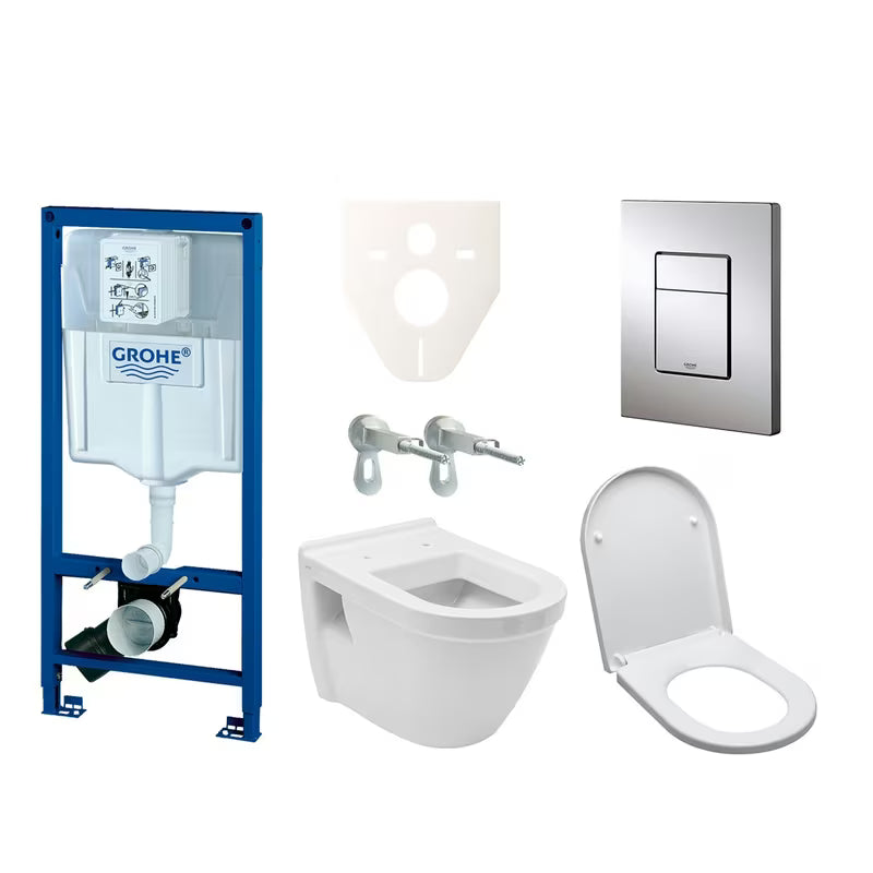 Viseči WC set Vitra Integra z modulom in splakovalnikom Grohe Rapid SL ter tipko za splakovanje v sijajnem kromu