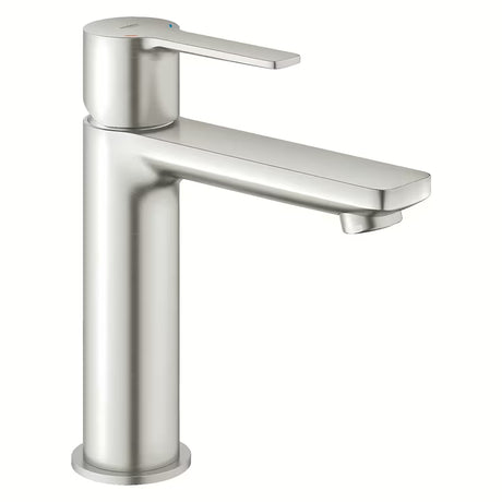 Enoročna stoječa armatura za umivalnik Grohe Lineare v izvedbi supersteel z odtokom clic-clac
