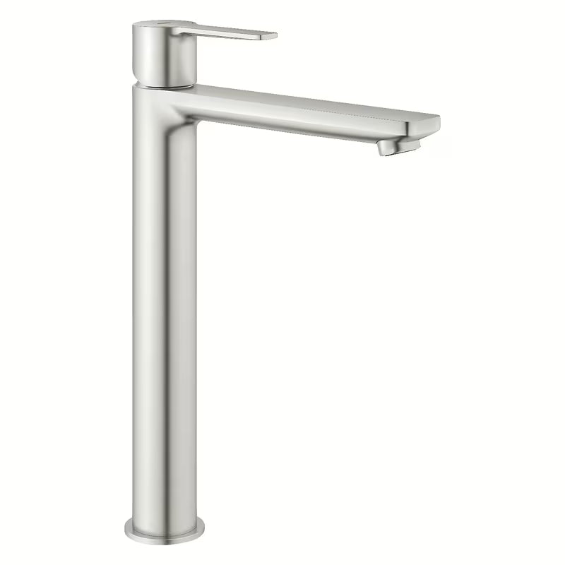 Visoka enoročna armatura za umivalnik Grohe Lineare v izvedbi supersteel pro prostostoječi umivalnik 