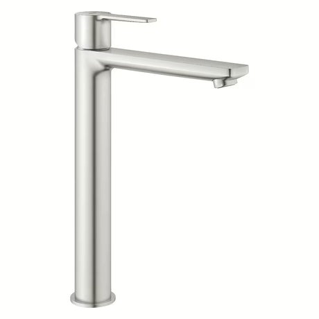 Visoka enoročna armatura za umivalnik Grohe Lineare v izvedbi supersteel pro prostostoječi umivalnik 