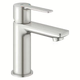Umivalniška enoročna armatura Grohe Lineare v izvedbi supersteel s click-clack-odtokom in s kratkim izlivom