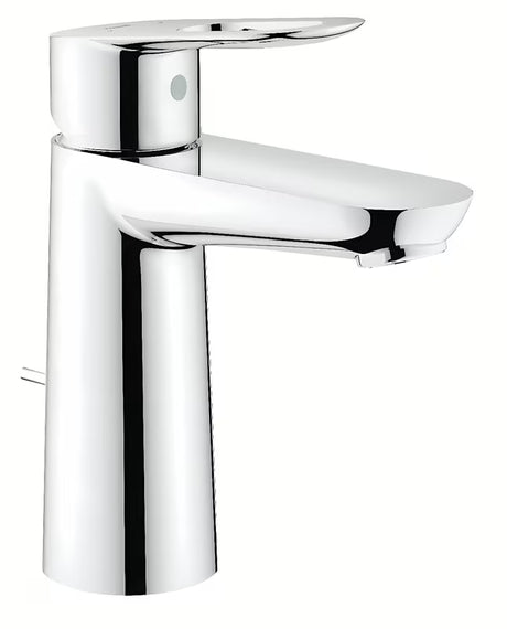 Kromirana enoročna armatura za umivalnik Grohe bauloop s stoječo montažo in izpustom